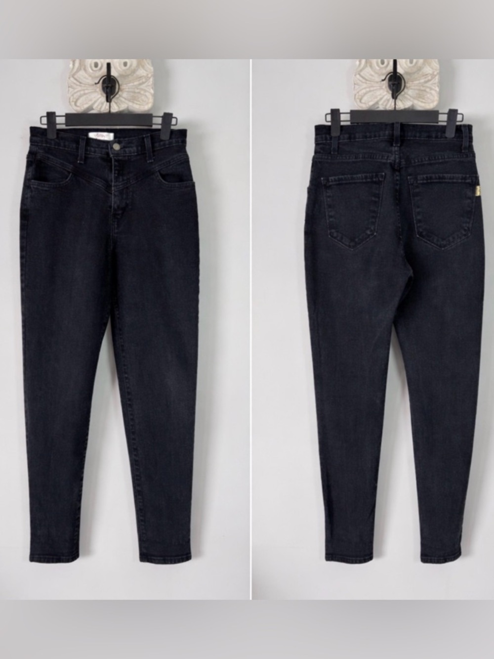 Vibrant M.I.U. Black Washed High Rise Skinny Jeans Chevron Yolk Stretch USA W26